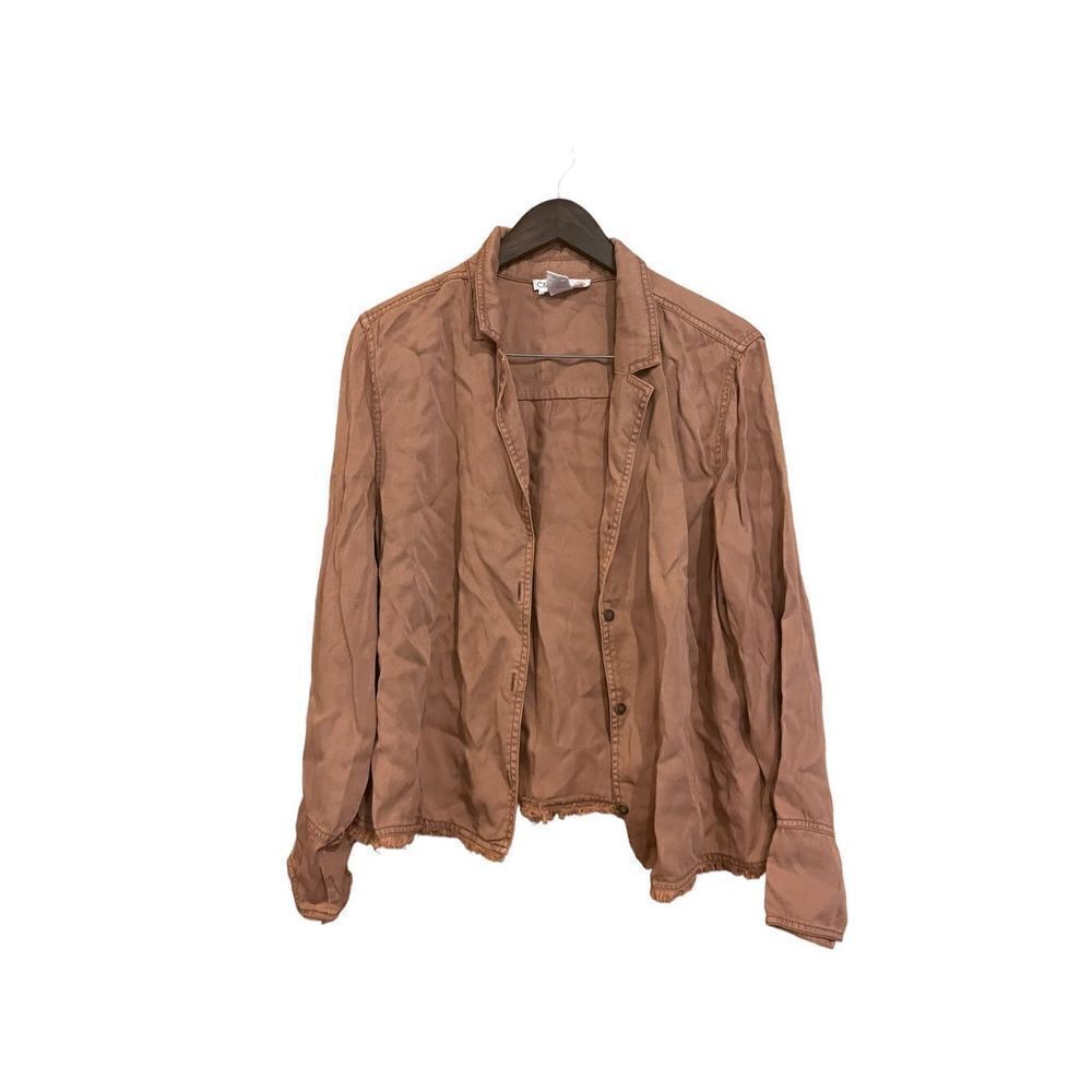 C&C California Pink Rose Blush Button Down Fringe Top Women L